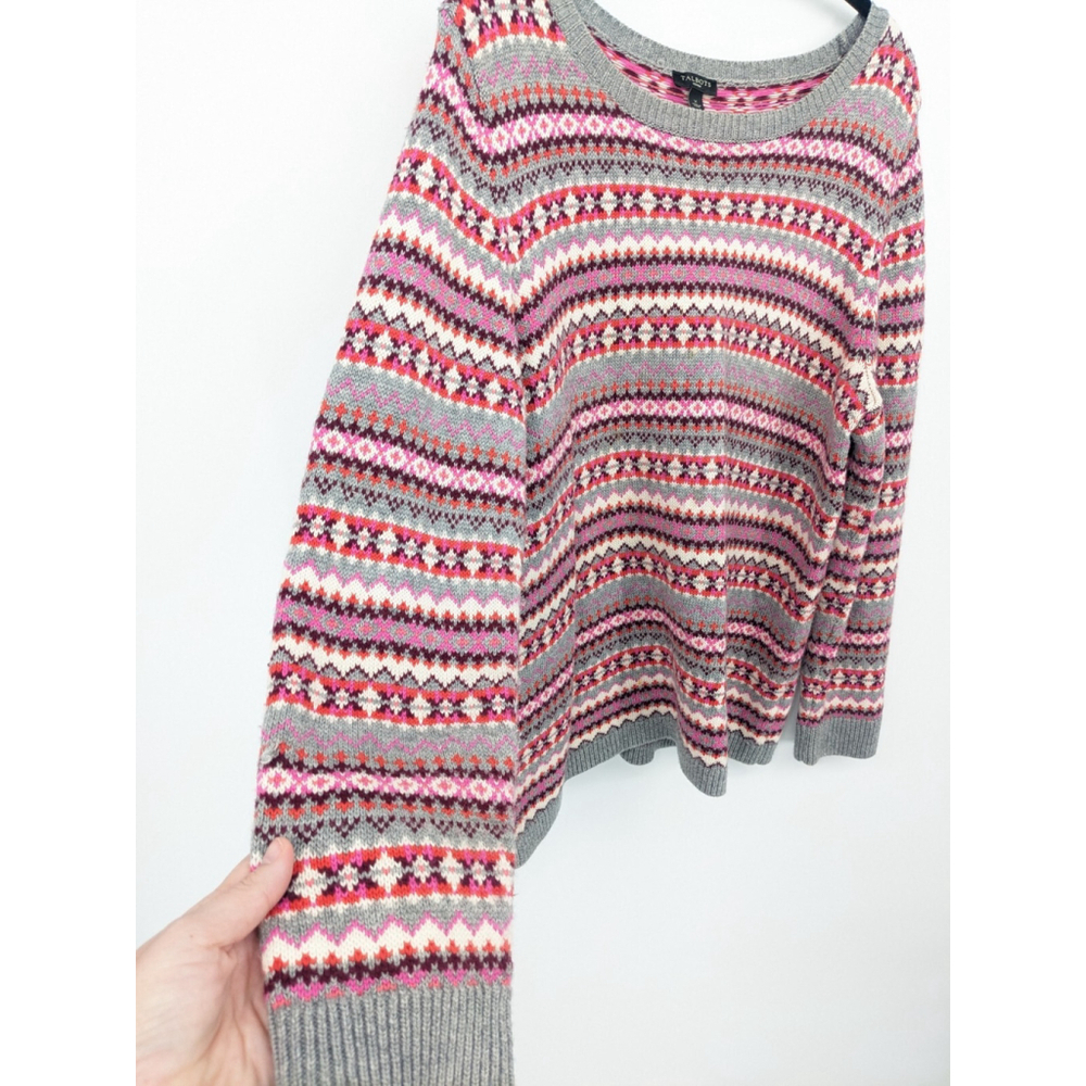 Talbots Sweater Womens Plus 14W Gray Pink‎ Lambswool Blend Fair Isle Grandpa - Picture 4 of 9
